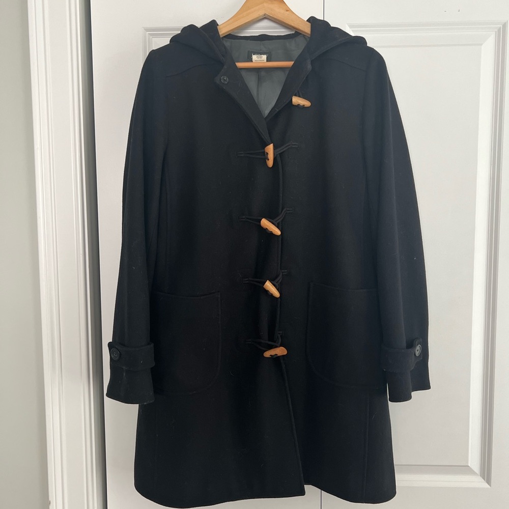 J Crew black wool stadium toggle coat